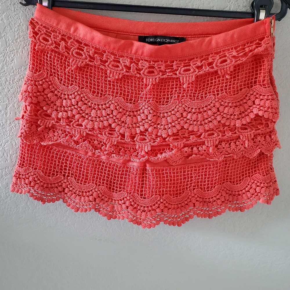Foreign Exchange floral lace crochet overlay skort